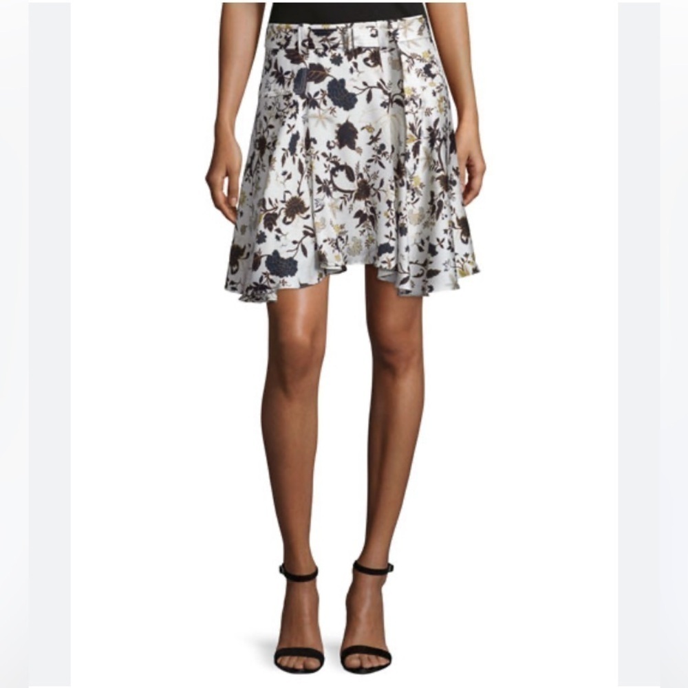 A.L.C. Brien NWT Skirt Black White Floral Print Stretch Silk Flouncy Mini Skirt - Picture 2 of 9